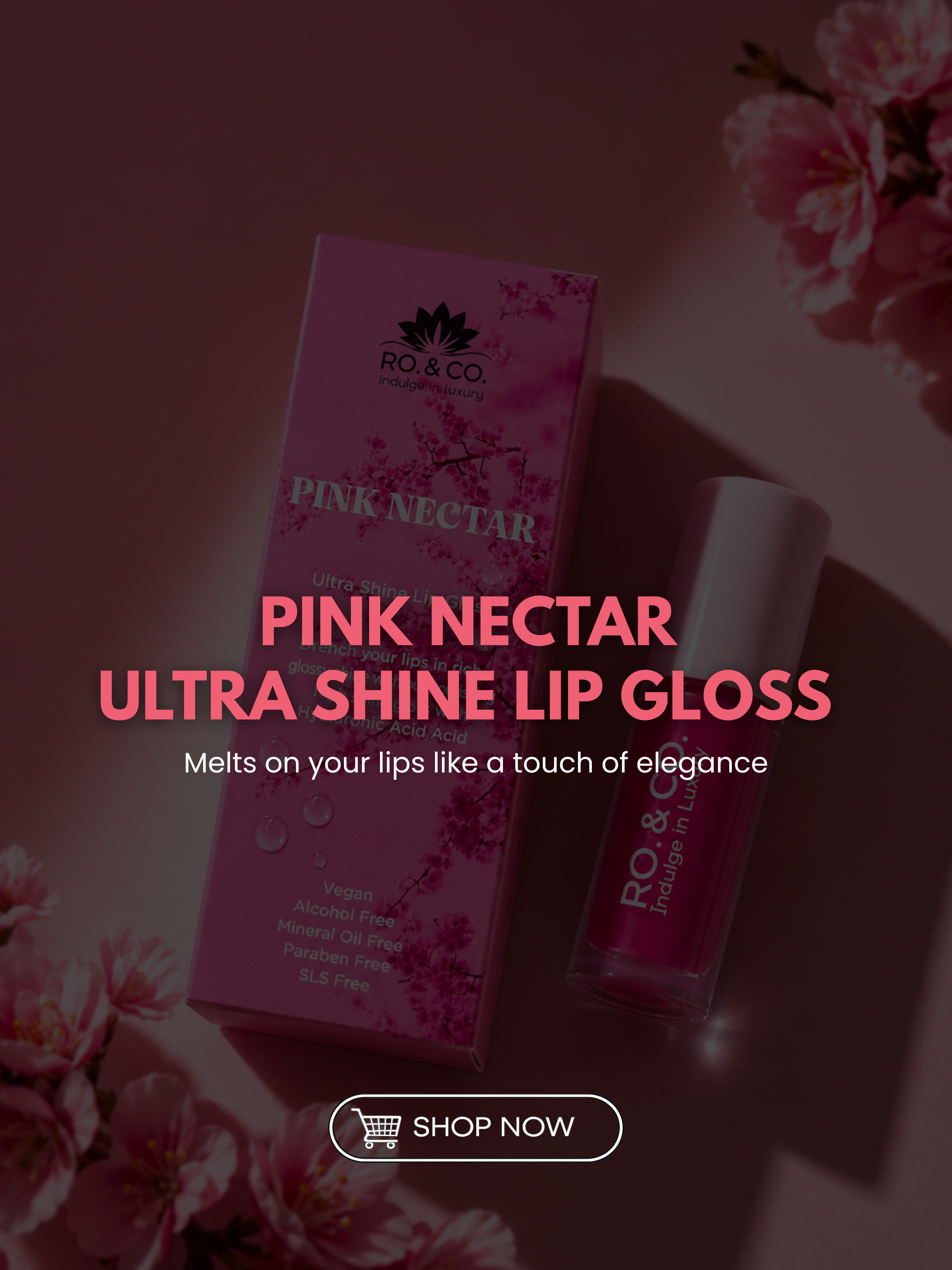 Pink Nectar Lip Gloss- Ultra Shine Lip Gloss with Hyaluronic Acid