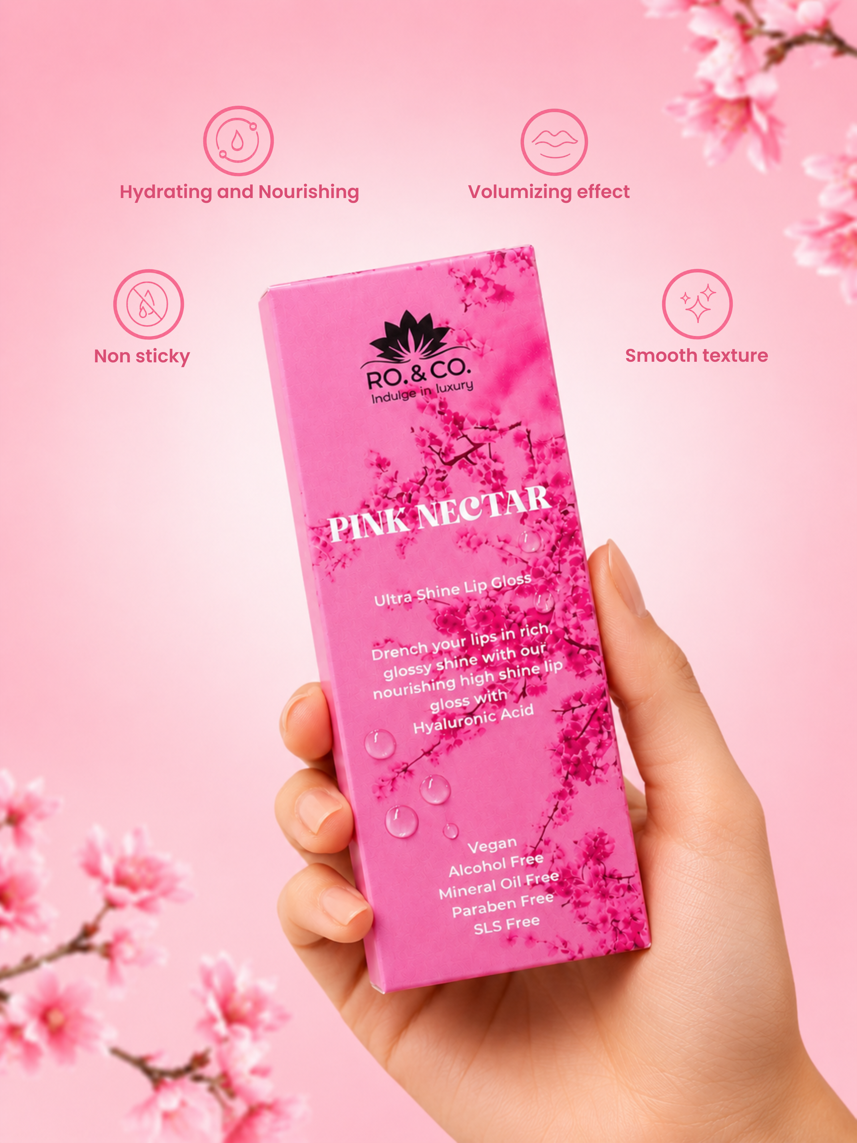 Pink Nectar Lip Gloss- Ultra Shine Lip Gloss with Hyaluronic Acid